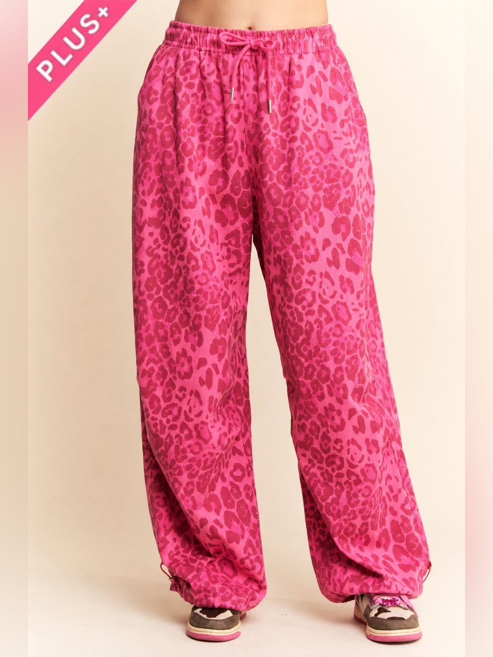 NWT Plus - Washed Leopard Drawstring Parachute Pants - 513-518